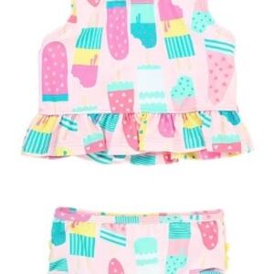 Ruffle Butts Pink Popsicle & Cupcake Print Kids Swimsuit